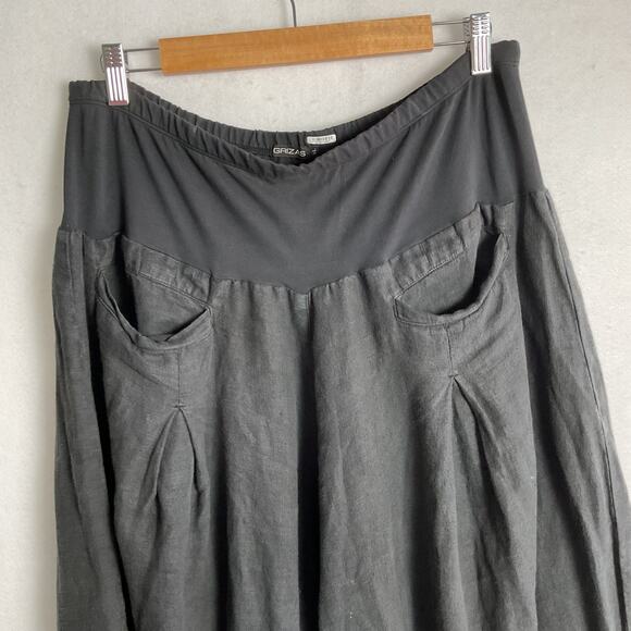 Grizas Womens Pure Linen Double Pocket Pleated Pull On Pants Black XL - Picture 6 of 11